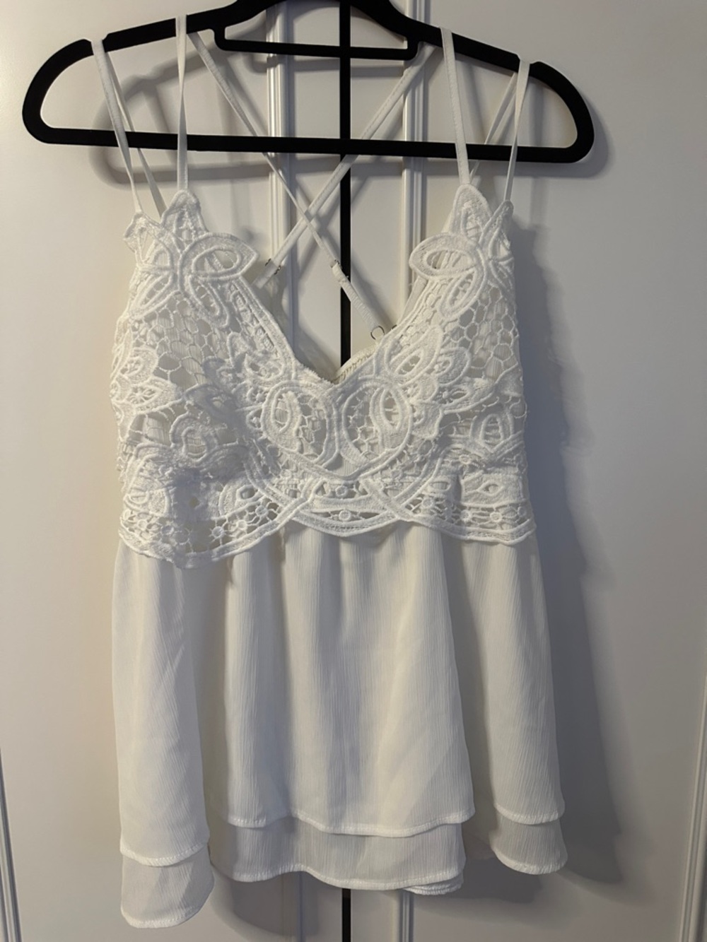 Amazon White Lace Yoke Spaghetti Strap Camisole